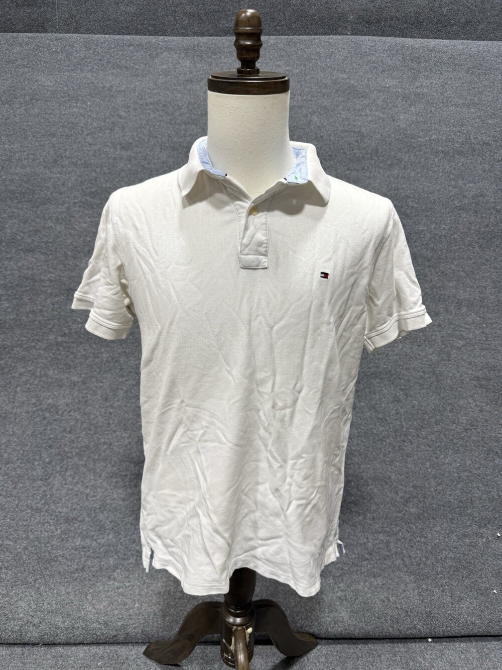 Tommy Hilfiger Mens White Short Sleeve Polo Shirt Flag Logo Cotton Size Large L